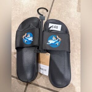 Black Slide Sandals with Colorful Logo size4-5